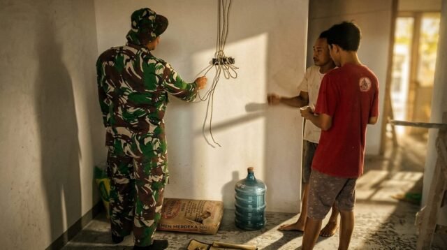 Wujud Kepedulian TMMD, Rumah Bapak Kartiko Dilengkapi Instalasi Listrik yang Rapi